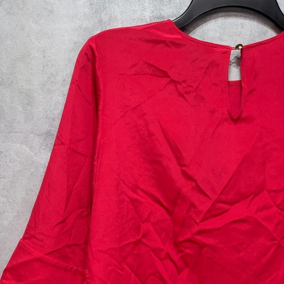 St. John Red Poppy Silk CDC Asymmetrical Hem 3/4 - Picture 6 of 13